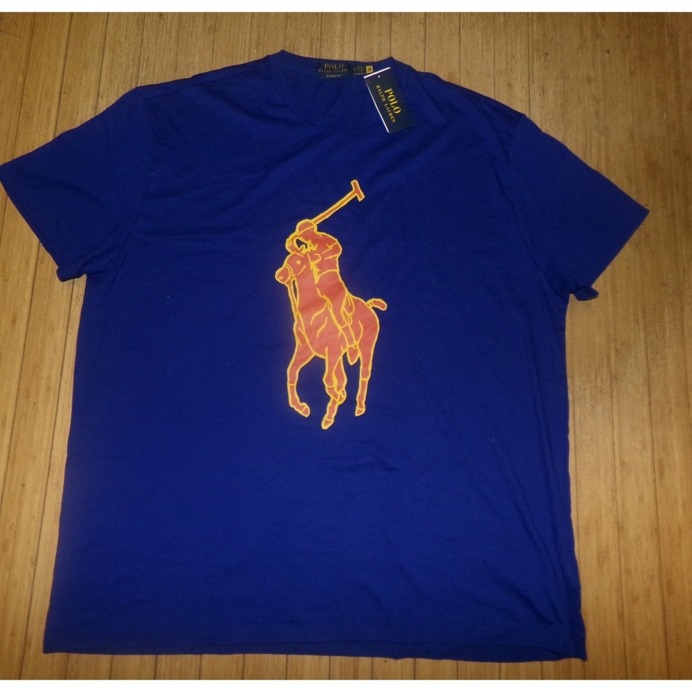Polo Ralph Lauren Mens Big Pony Logo T-Shirt Royal Blue Orange XL NWT